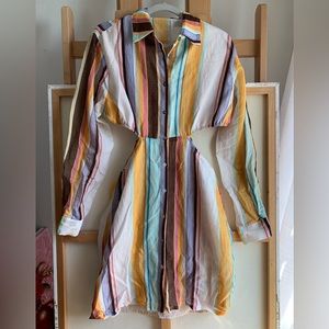 Long sleeve button down multicolored rainbow dress size m